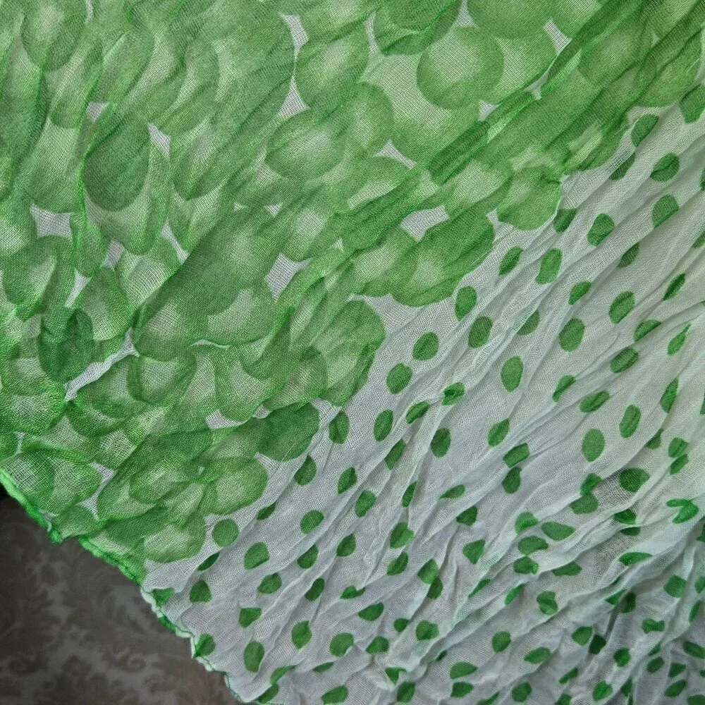 Accessories Green and White Polka Dot Sheer Oblong Scarf Half & Half Print